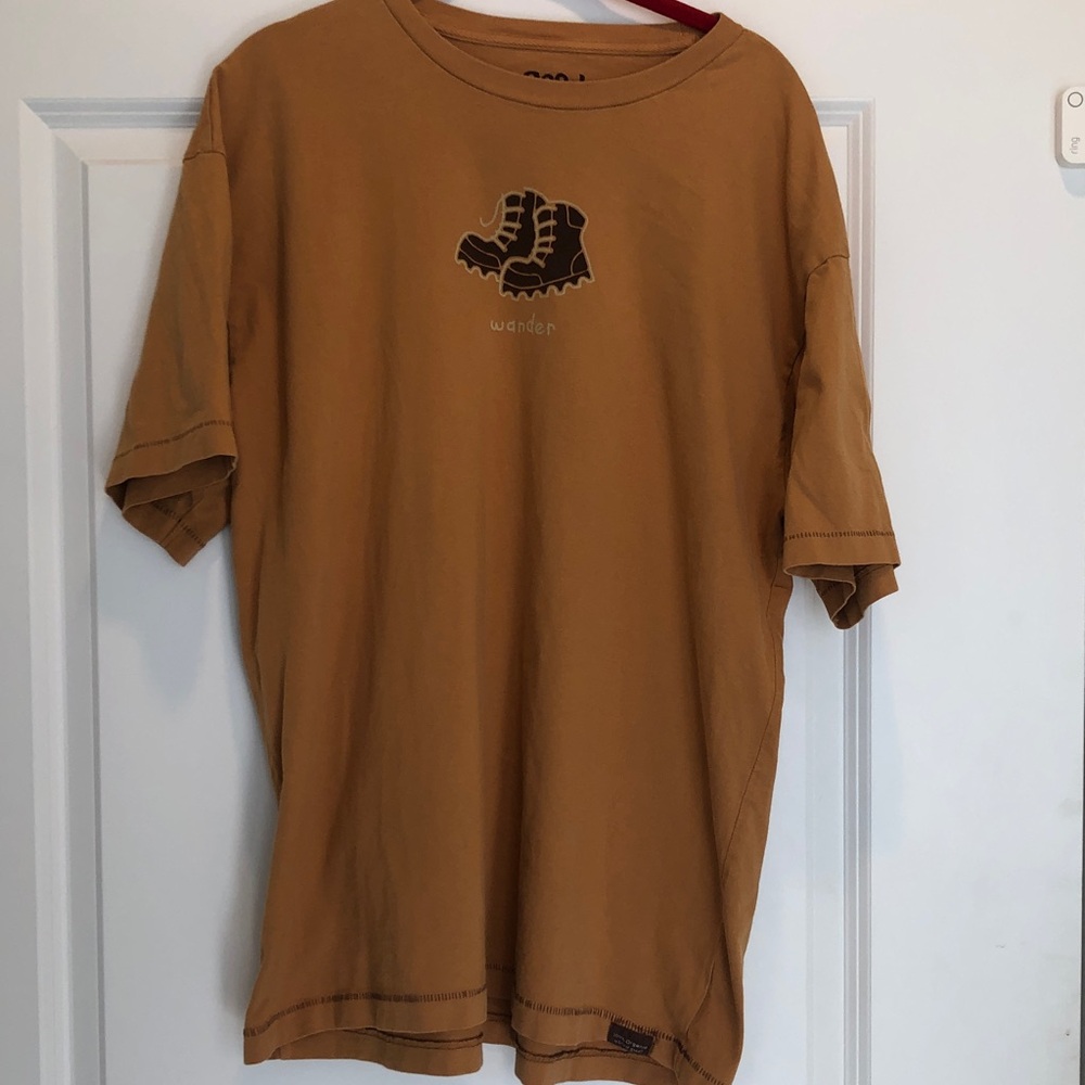 Life Is Good Tan Graphic Tee, Size L, Organic Cotton, Super Comfort